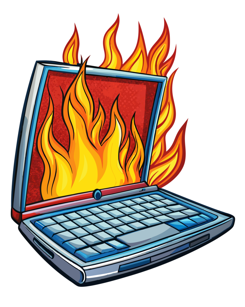Exploding Laptop with Flames and Smoke png