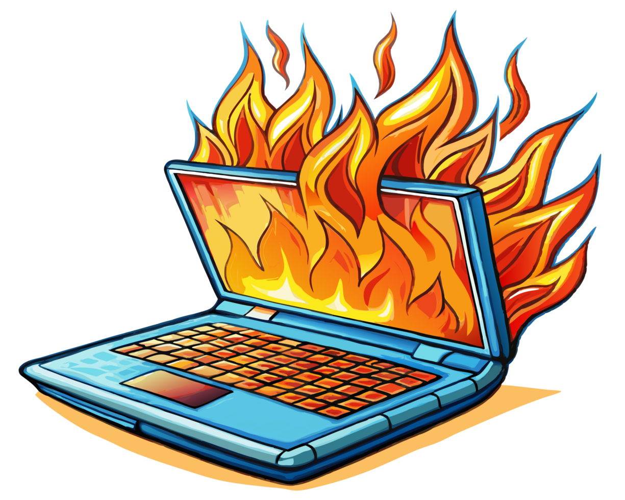 Burning Laptop with Intense Flames png