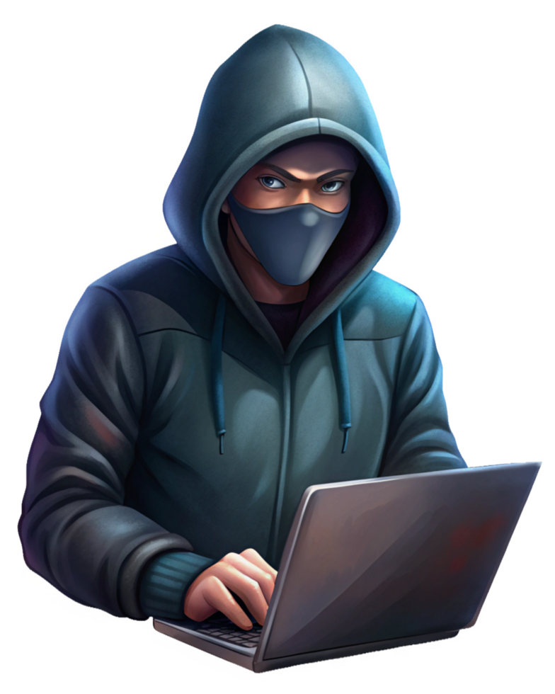 Hacker in Mask and Hoodie in Dark Room png