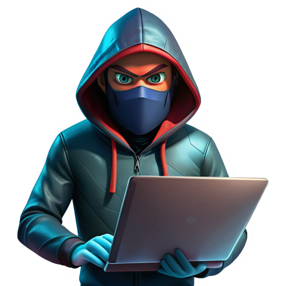 Masked Hacker with Hooded Sweatshirt and Laptop png