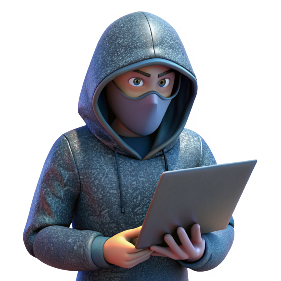 Digital Hacker in Hoodie and Mask Typing png