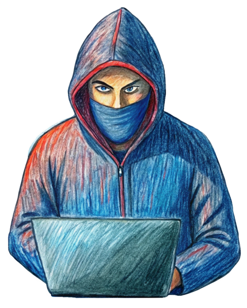 Hacker with Concealed Identity Using Laptop png