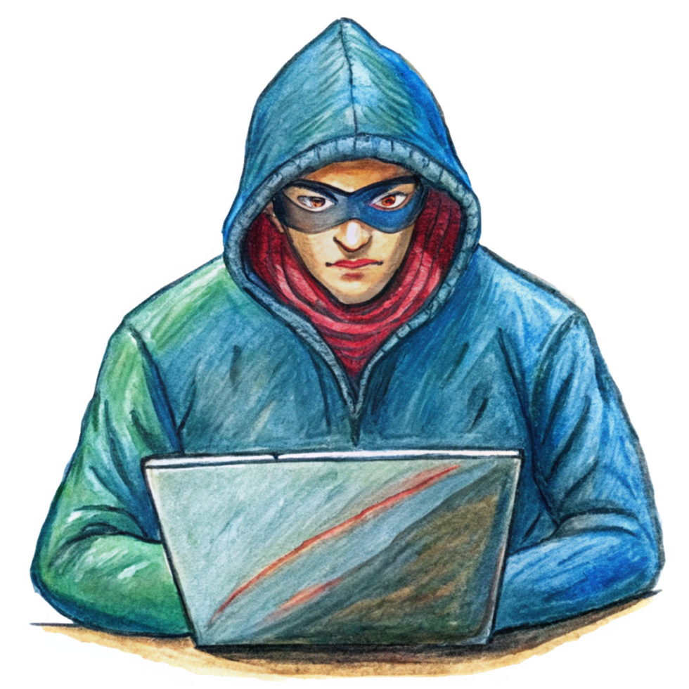 Masked Criminal in Hoodie Hacking Online png