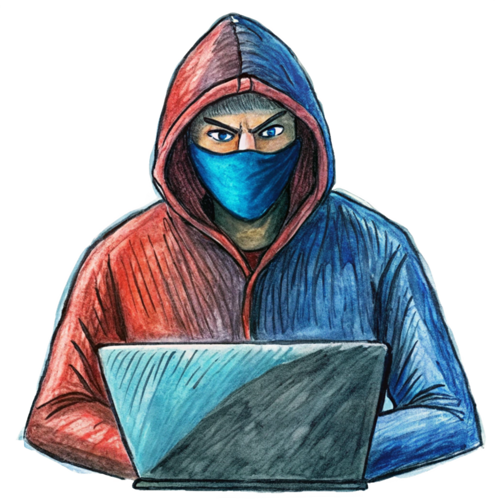 Dark and Anonymous Hacker in Mask on Laptop png