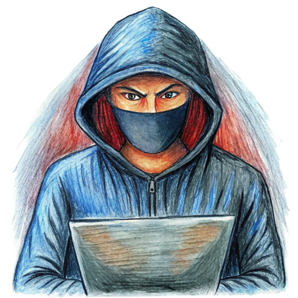 Anonymous Cyber Attacker with Laptop png