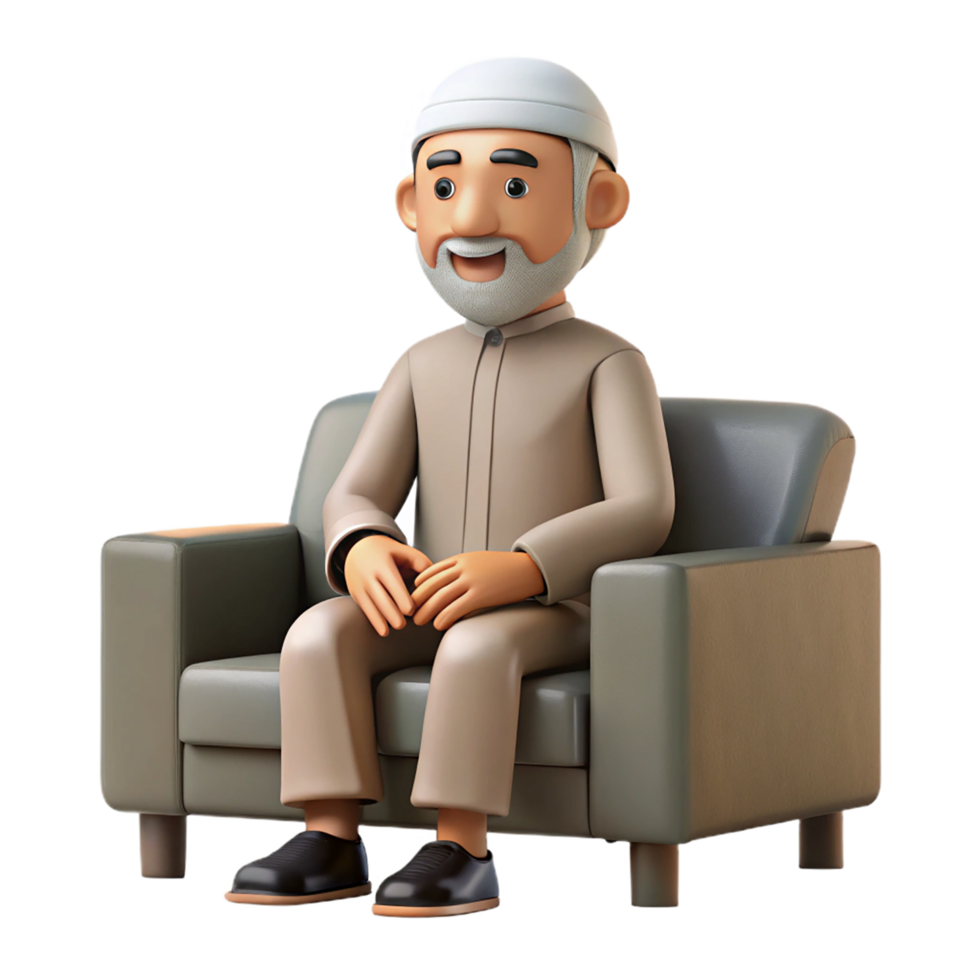 An animated muslim man sitting on a couch png