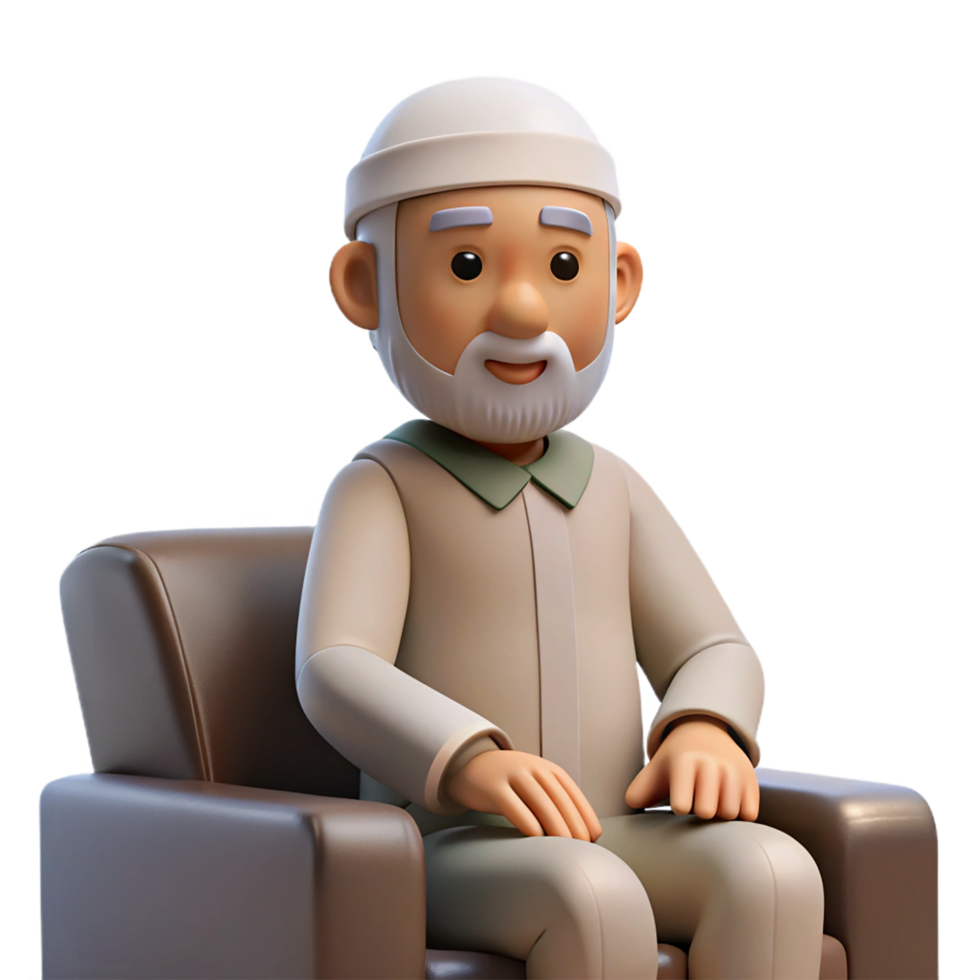 An old man sitting in a chair with a beard png