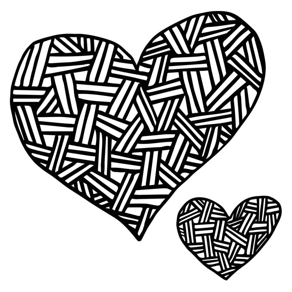 Hatching lines heart icon set. Doodle hand-drawn elements isolated on a white background. Love, Valentine's, abstract clipart. vector