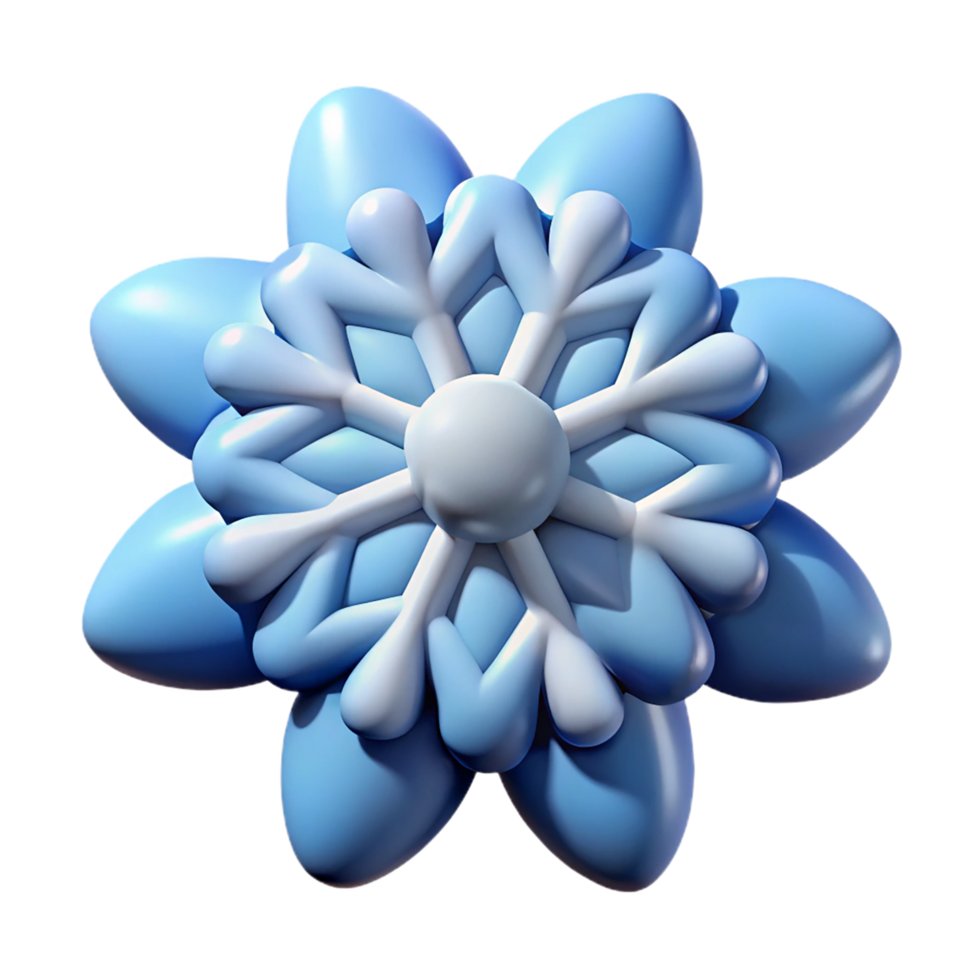 A blue and white flower with a snowflake on top png