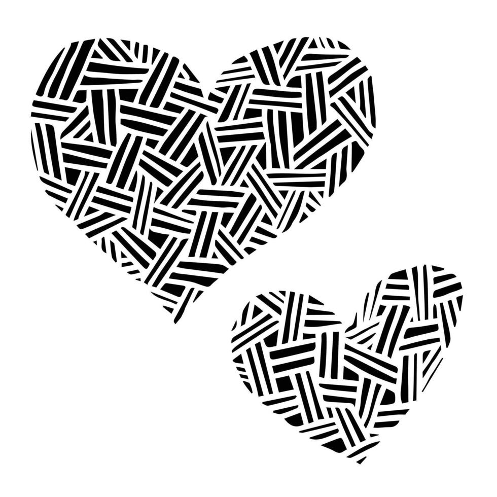 Heart icon set. A pair of doodle hand-drawn elements isolated on a white background. Love collection, Valentine's, abstract clipart. Geometric shapes vector
