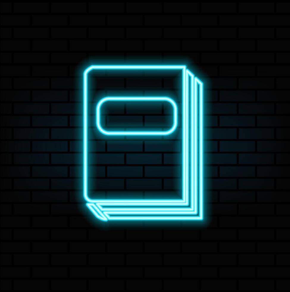 Glowing neon line Book icon isolated on black vector