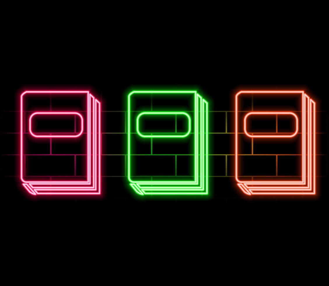 Glowing neon line Book icon isolated on black background. vector