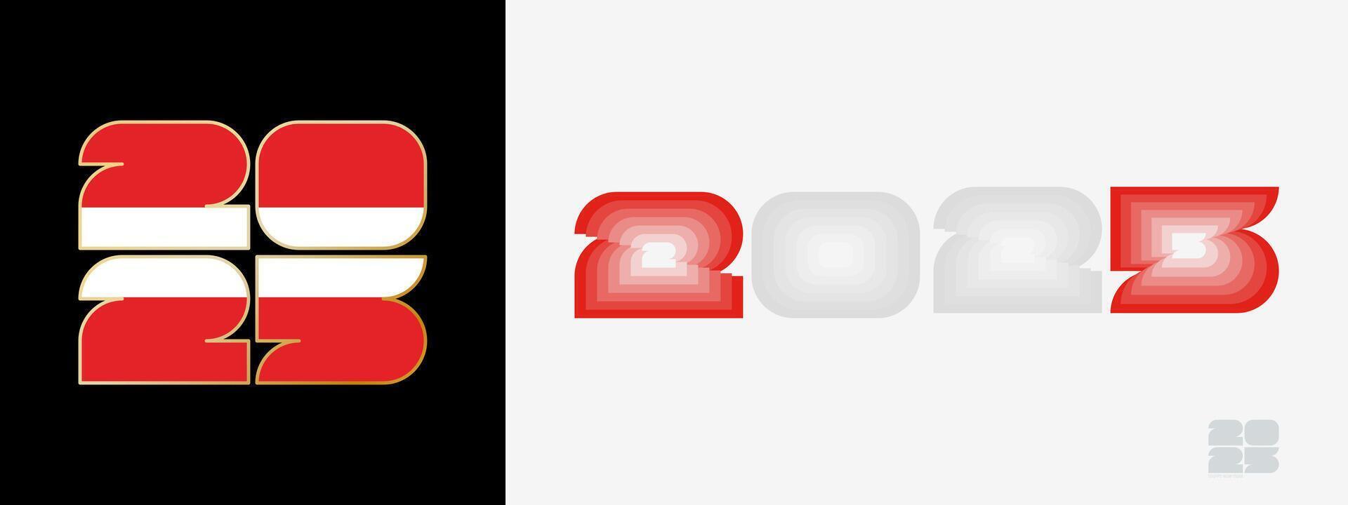 Year 2025 with flag of Austria and in color palate of Austria flag. Happy New Year 2025 in two different style. vector
