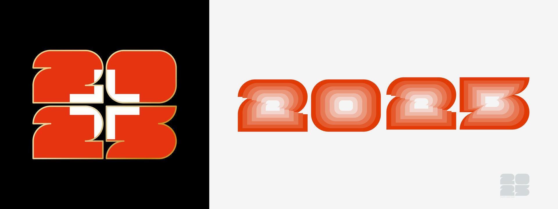 Year 2025 with flag of Switzerland and in color palate of Switzerland flag. Happy New Year 2025 in two different style. vector