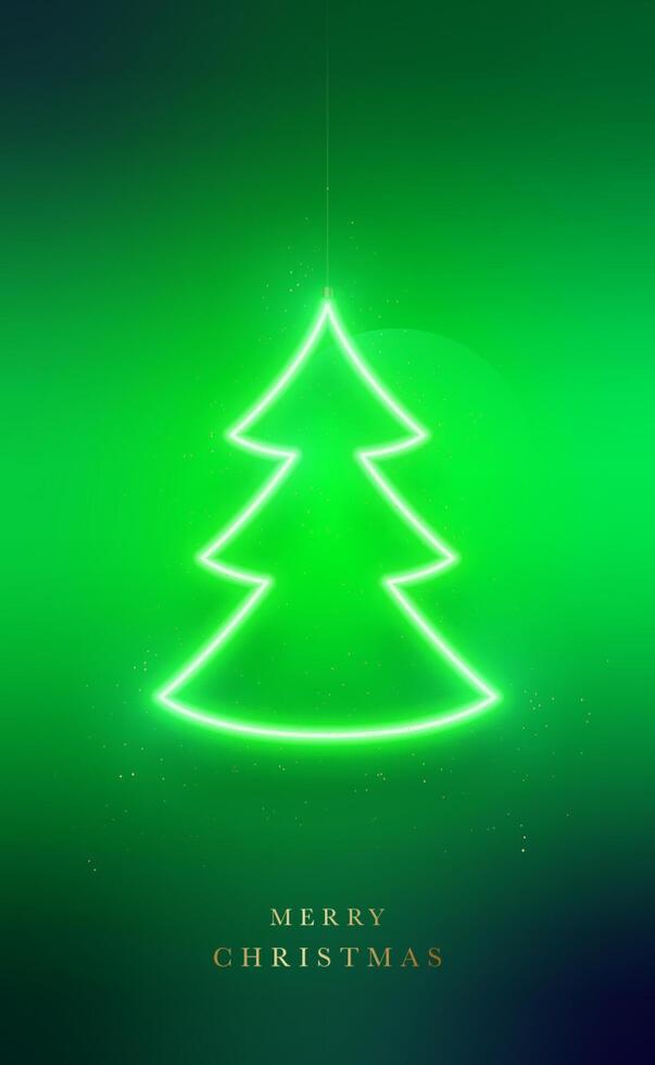 Christmas tree green neon lighting shape. vector