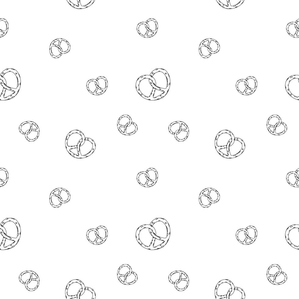 Bretzel pattern seamless german bakery food background salted snack for beer craft wrapping paper design cookies line doodle design gluten unhealthy food vector