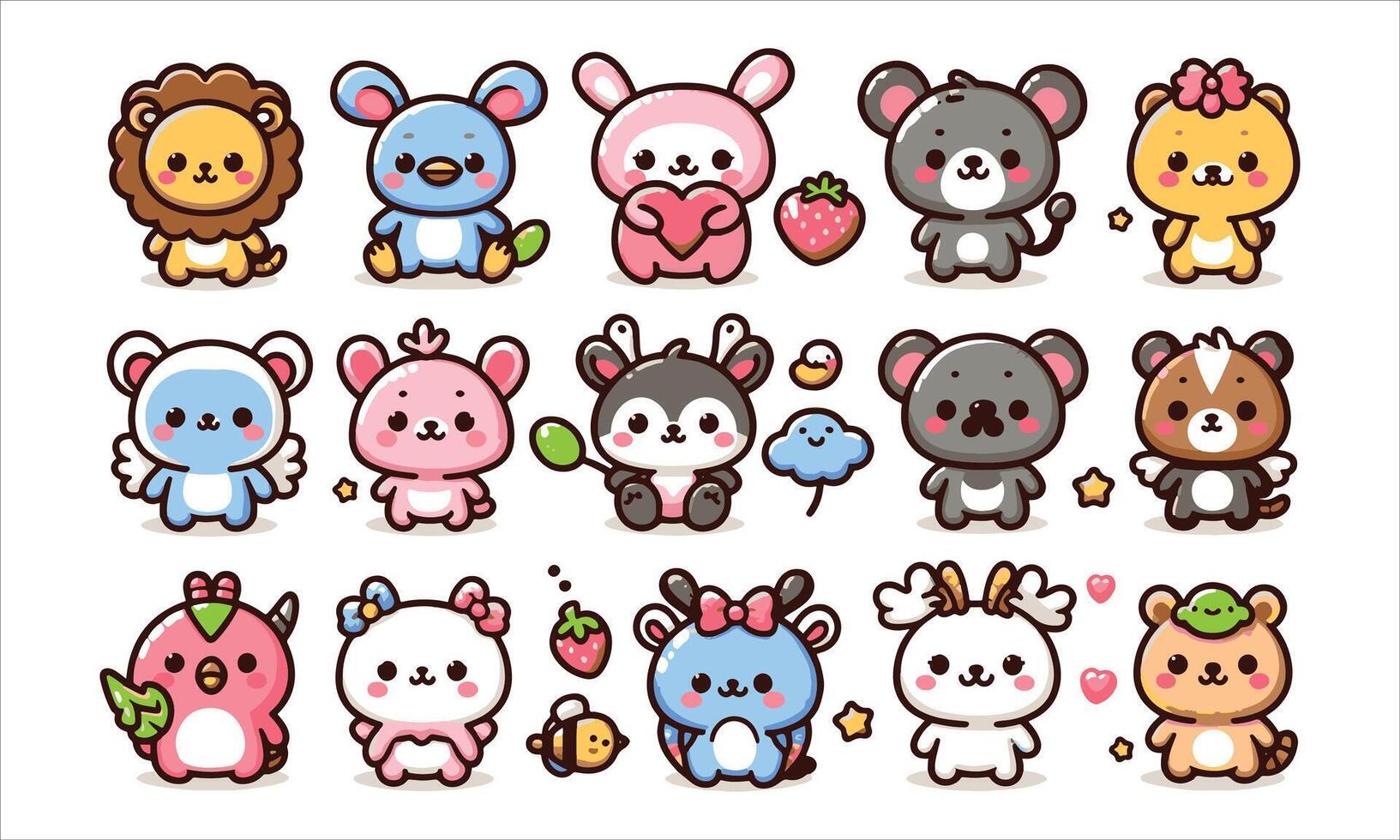Kawaii animal character set vector