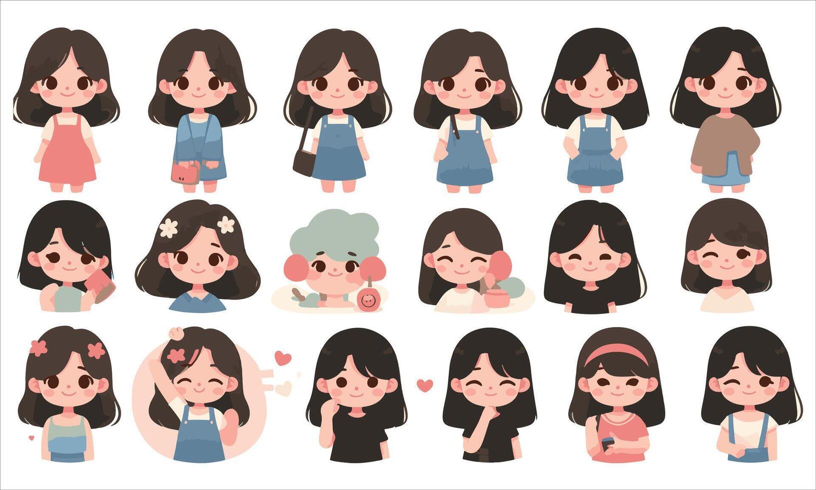 A set of different cartoon girl faces vector
