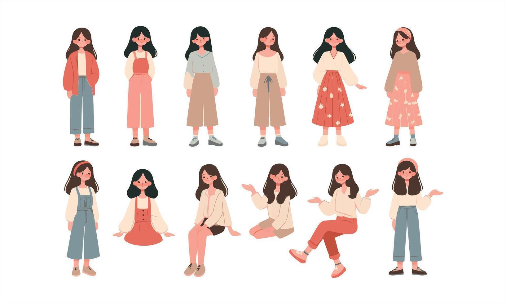A set of women in different outfits vector