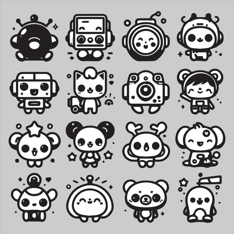 Cute kawaii robot icons set vector
