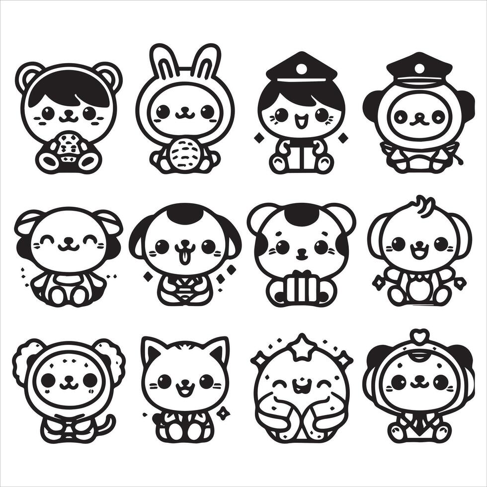 Cute character icons set illustration vector