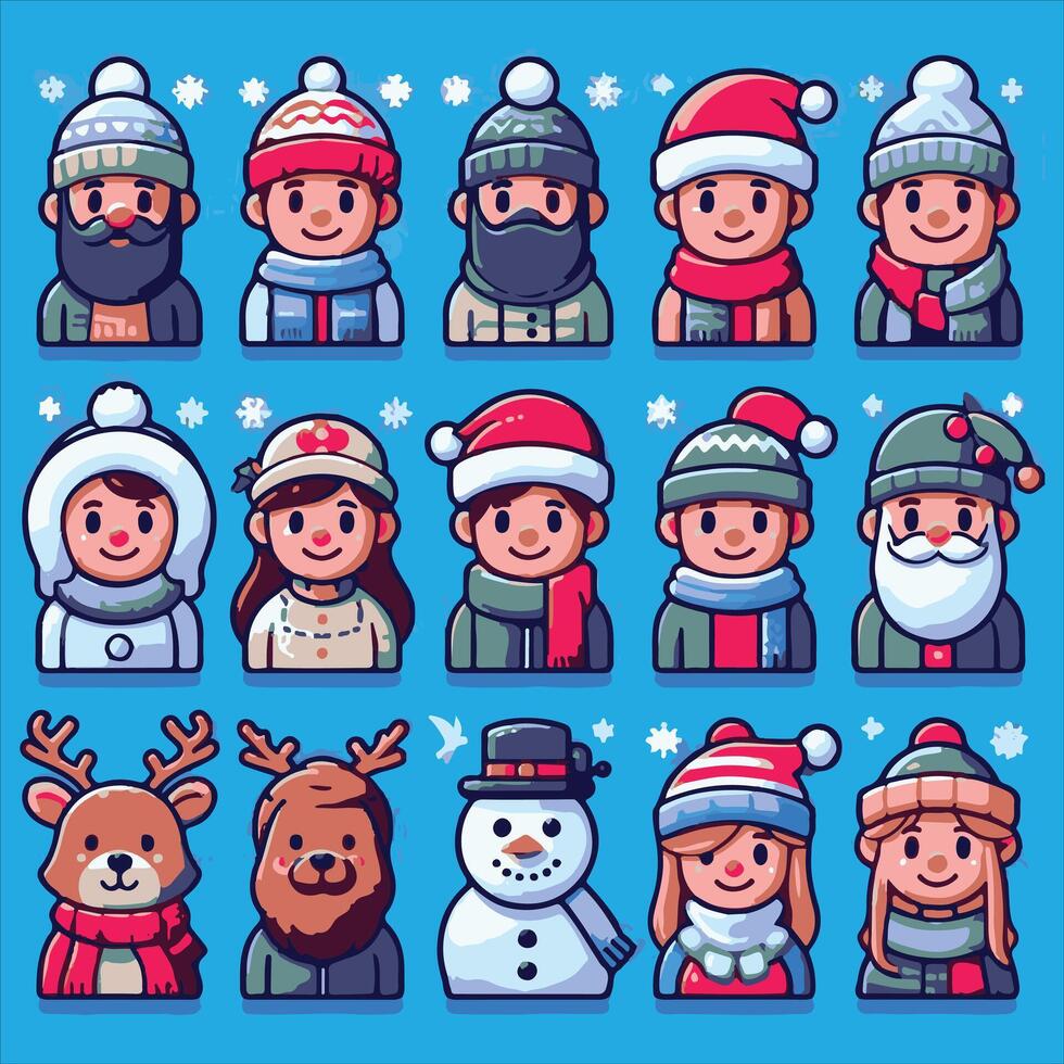 Set of winter people icons in different styles vector