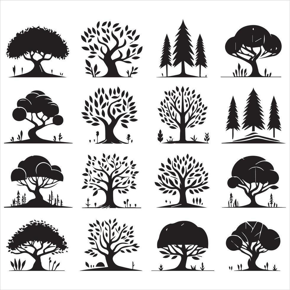 Set of trees icons vector