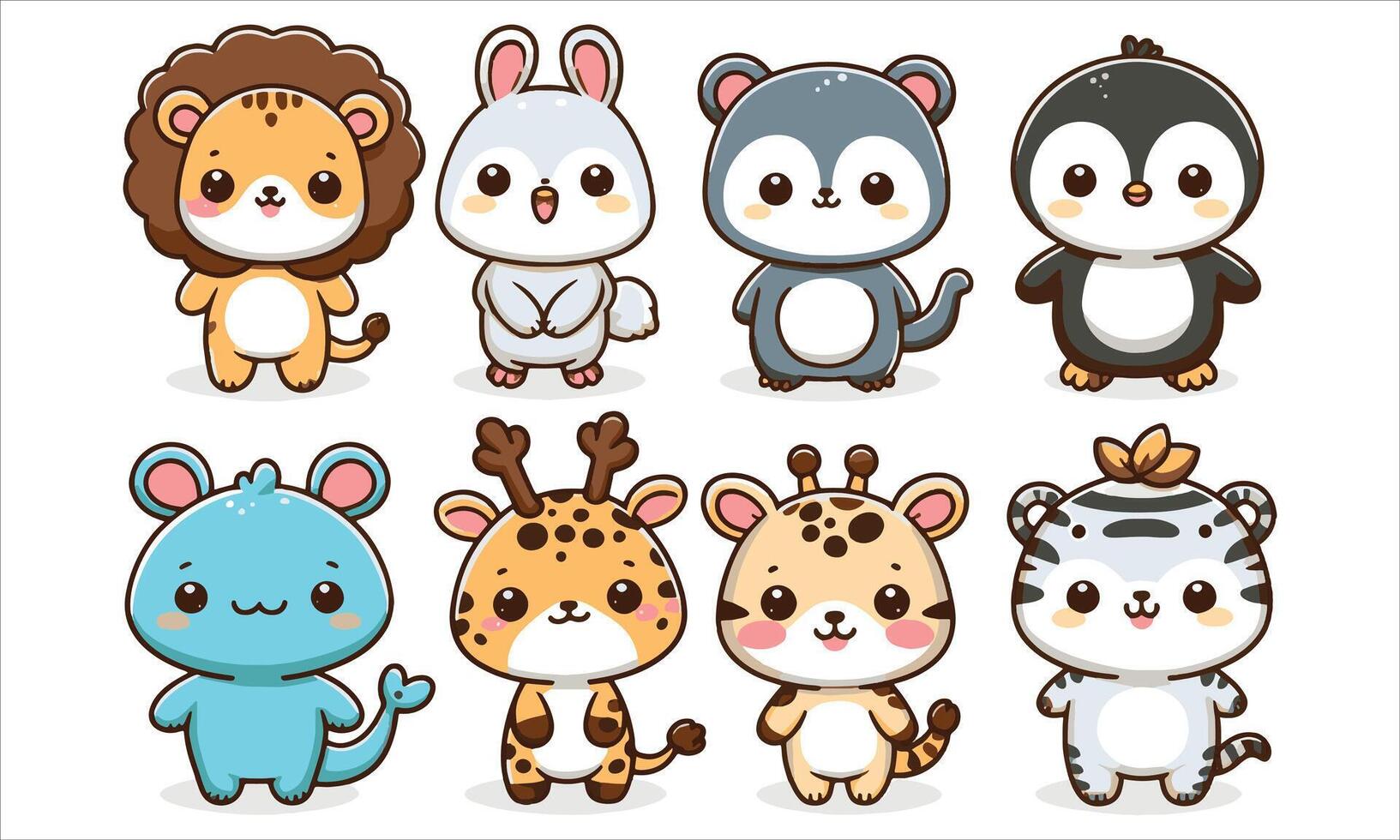 Cute animal characters set funny vector