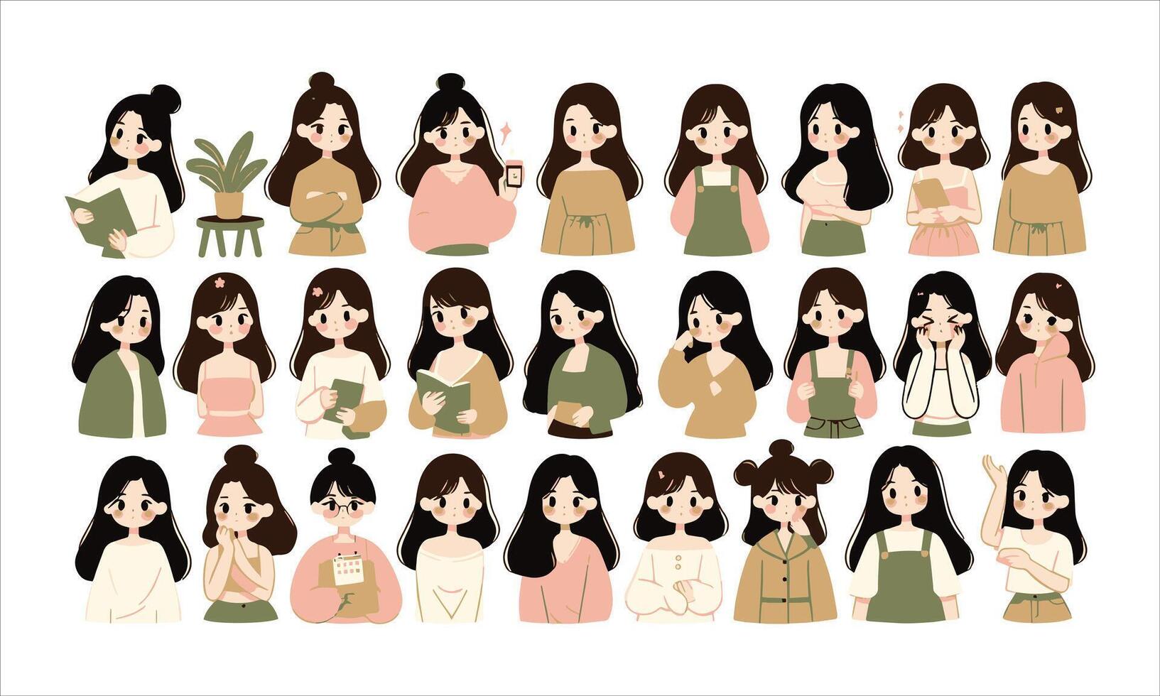 A set of women with different facial expressions vector