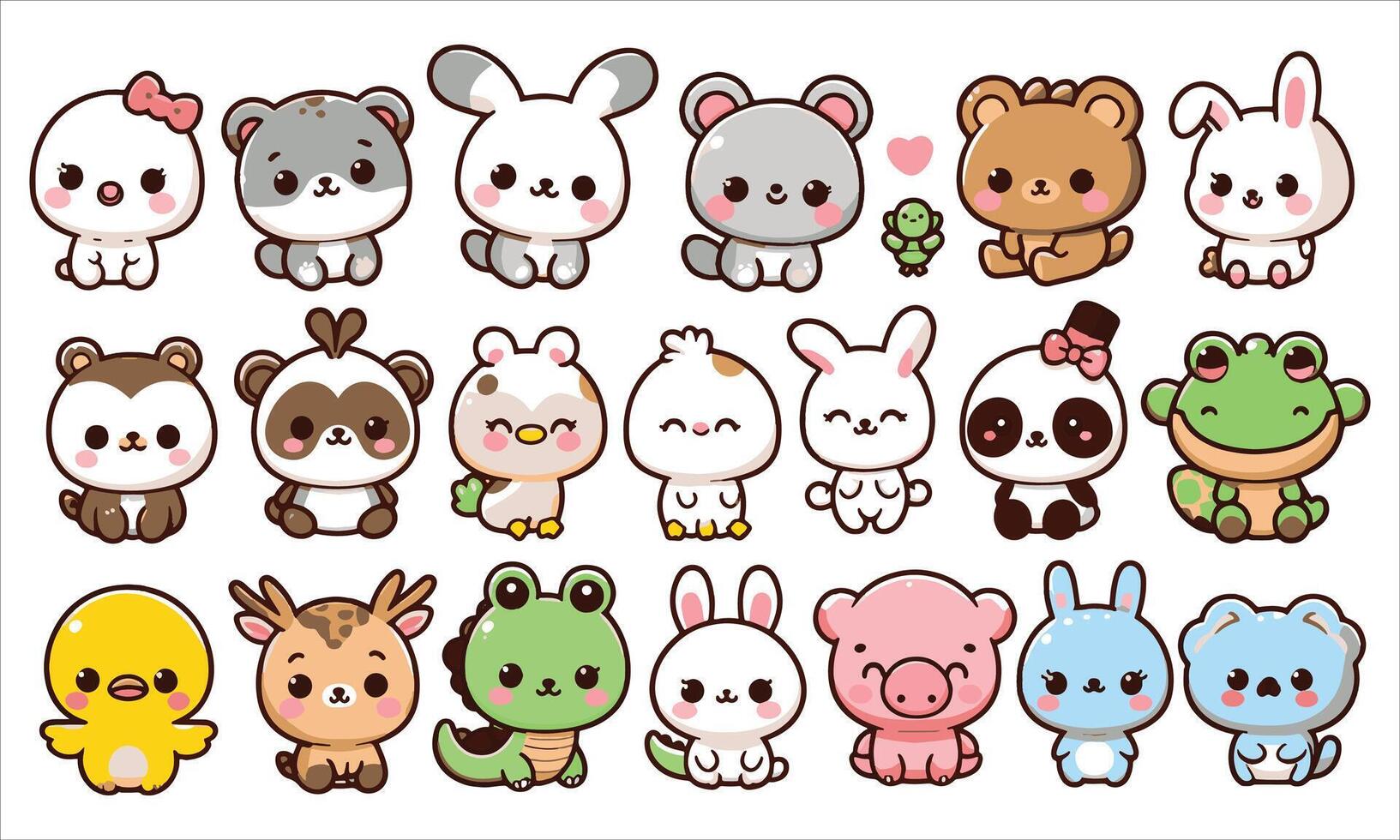 Kawaii animal clipart collection cute vector