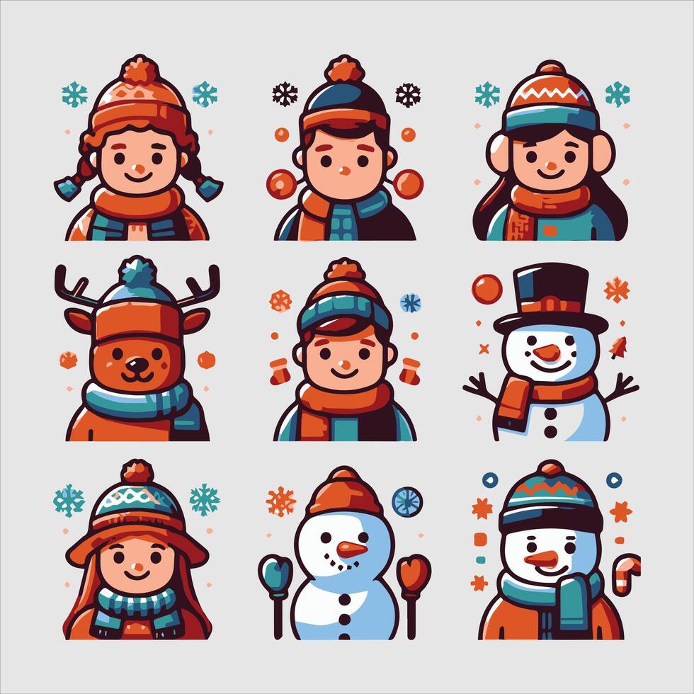 Winter people icons set avatars vector