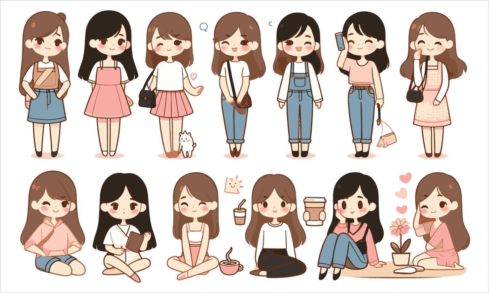 A set of different girls with different hairstyles vector
