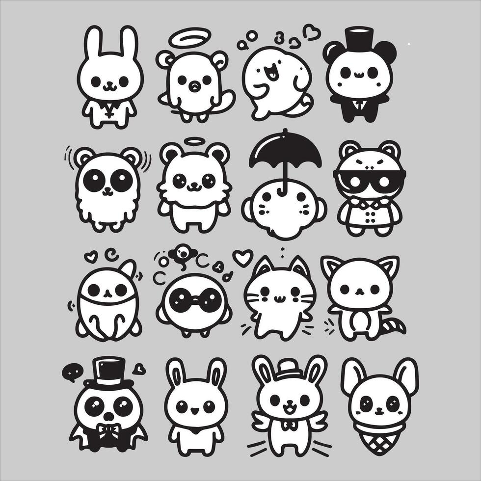 A set of cute cartoon character vector