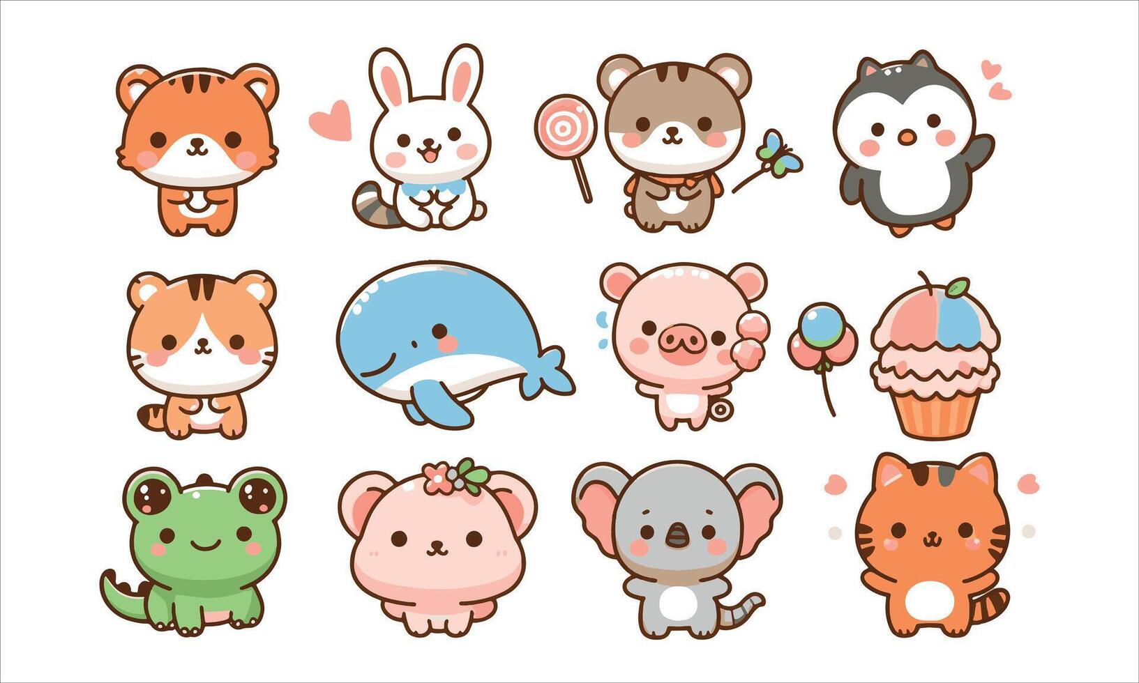 Kawaii animal stickers set funny and cute vector