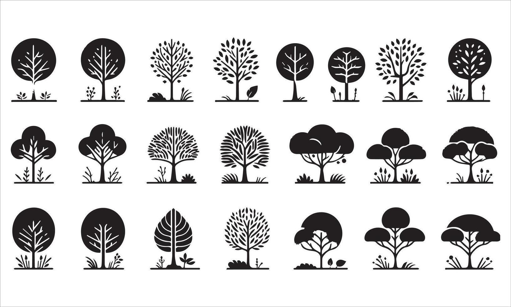 Set of trees and bushes illustration vector