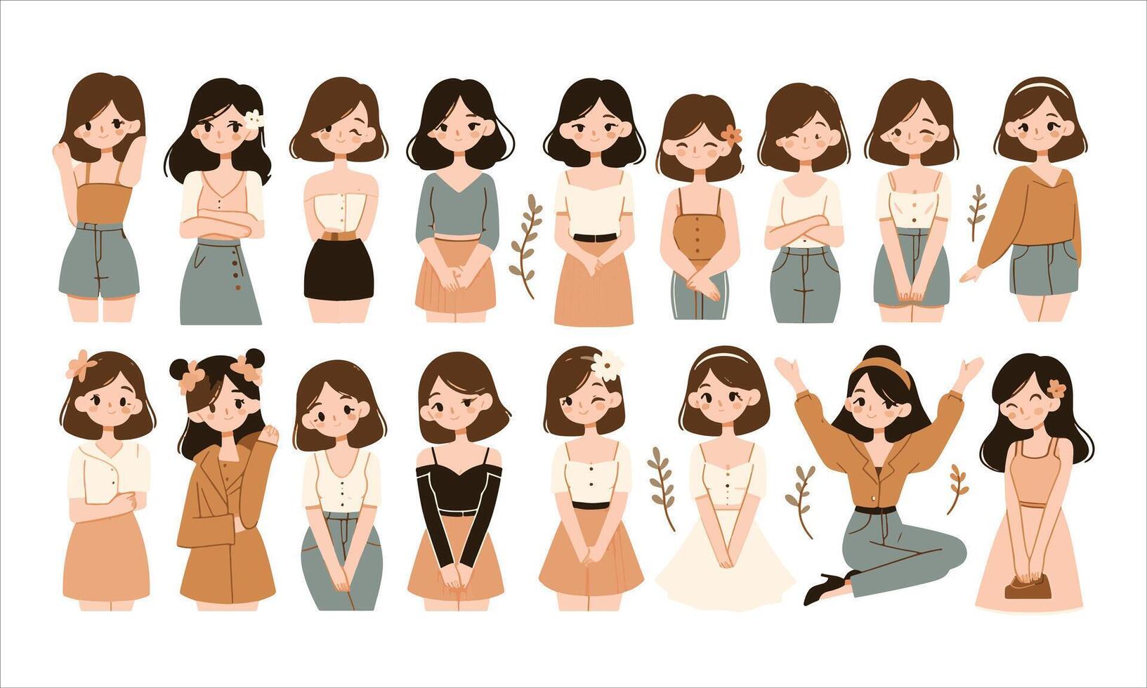 A set of women in different poses vector