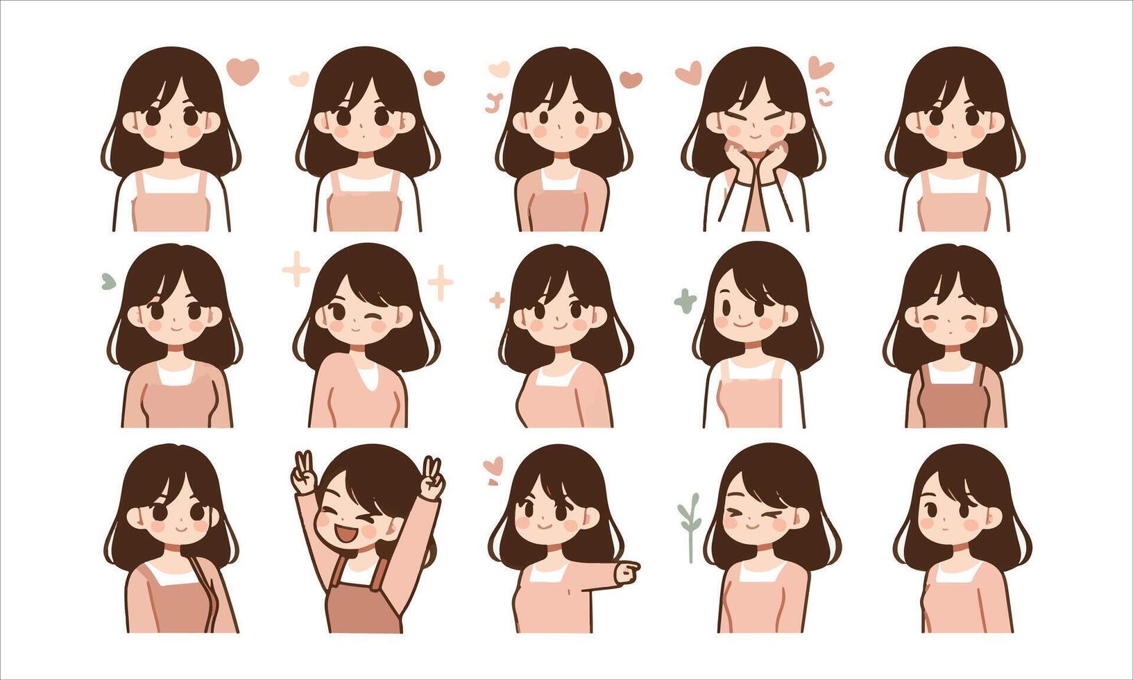 A set of different expressions for a girl vector
