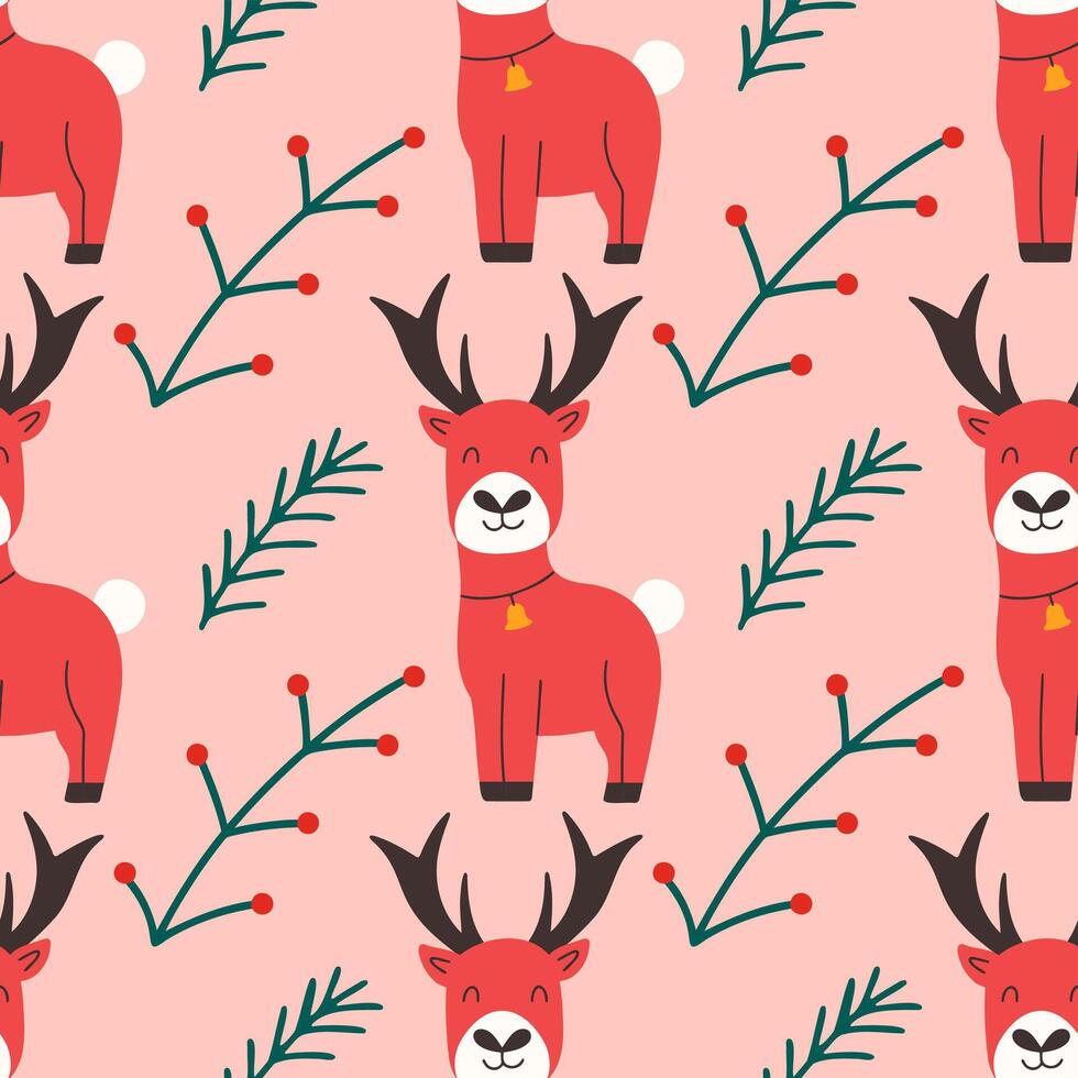 Seamless pattern with cute Christmas deer. vector