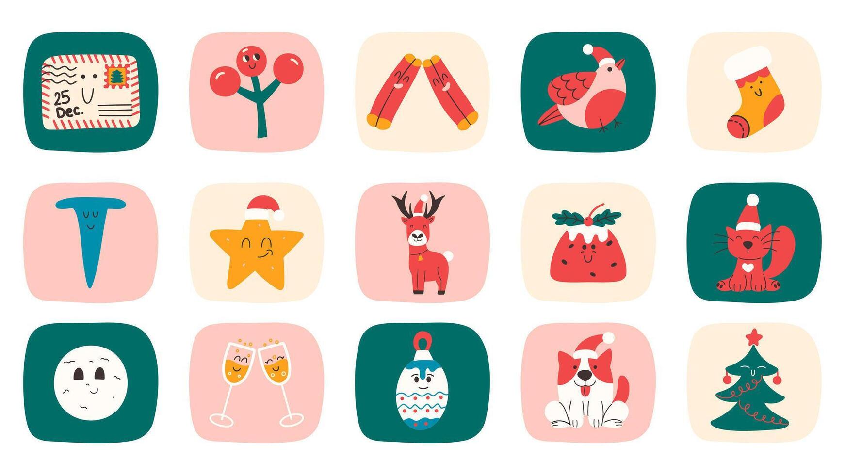 Christmas shapes sticker pack. Collection New Year graphic objects. Christmas set icons. vector