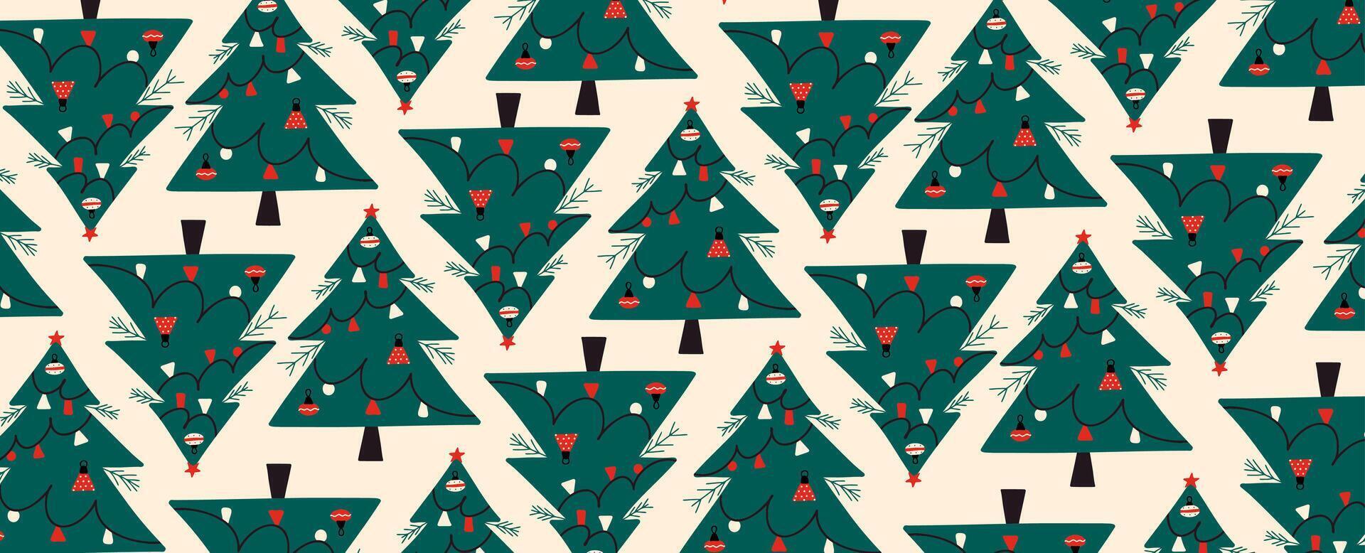 Pattern with Christmas Tree. Hand-drawn illustration. Festive background vector