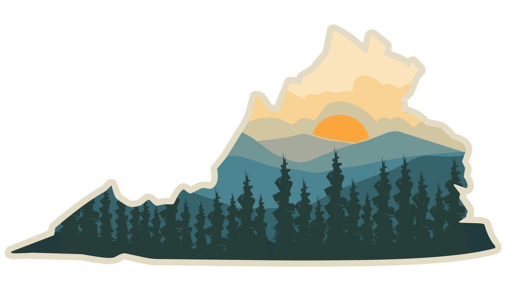 Mountain Sunset Landscape with Forest Silhouette Sticker vector