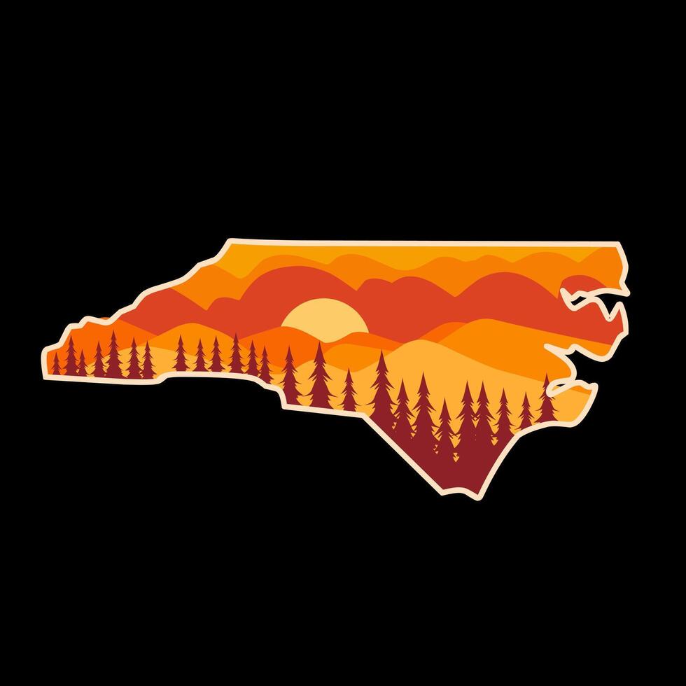 North Carolina Mountain and Forest Landscape on Sunset Perfect for Print, Apparel, Sticker, Etc vector