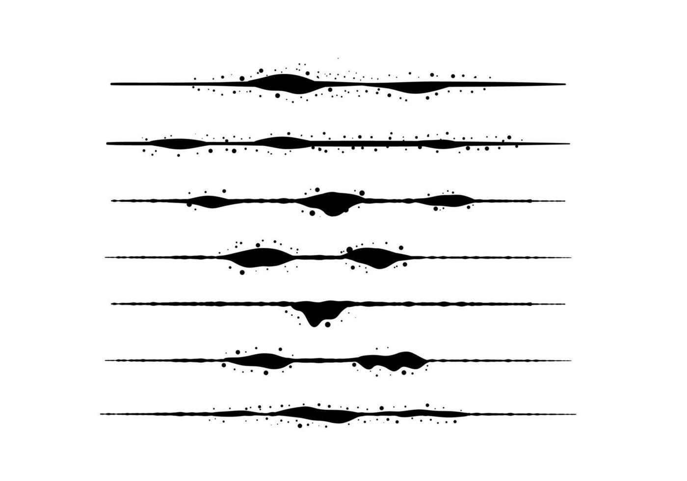 Set horizontal divider border or ink line stain and splatter design element decoration vector