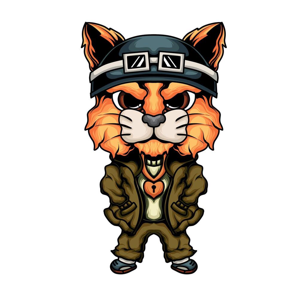 A cartoon cat wearing a hat and jacket vector