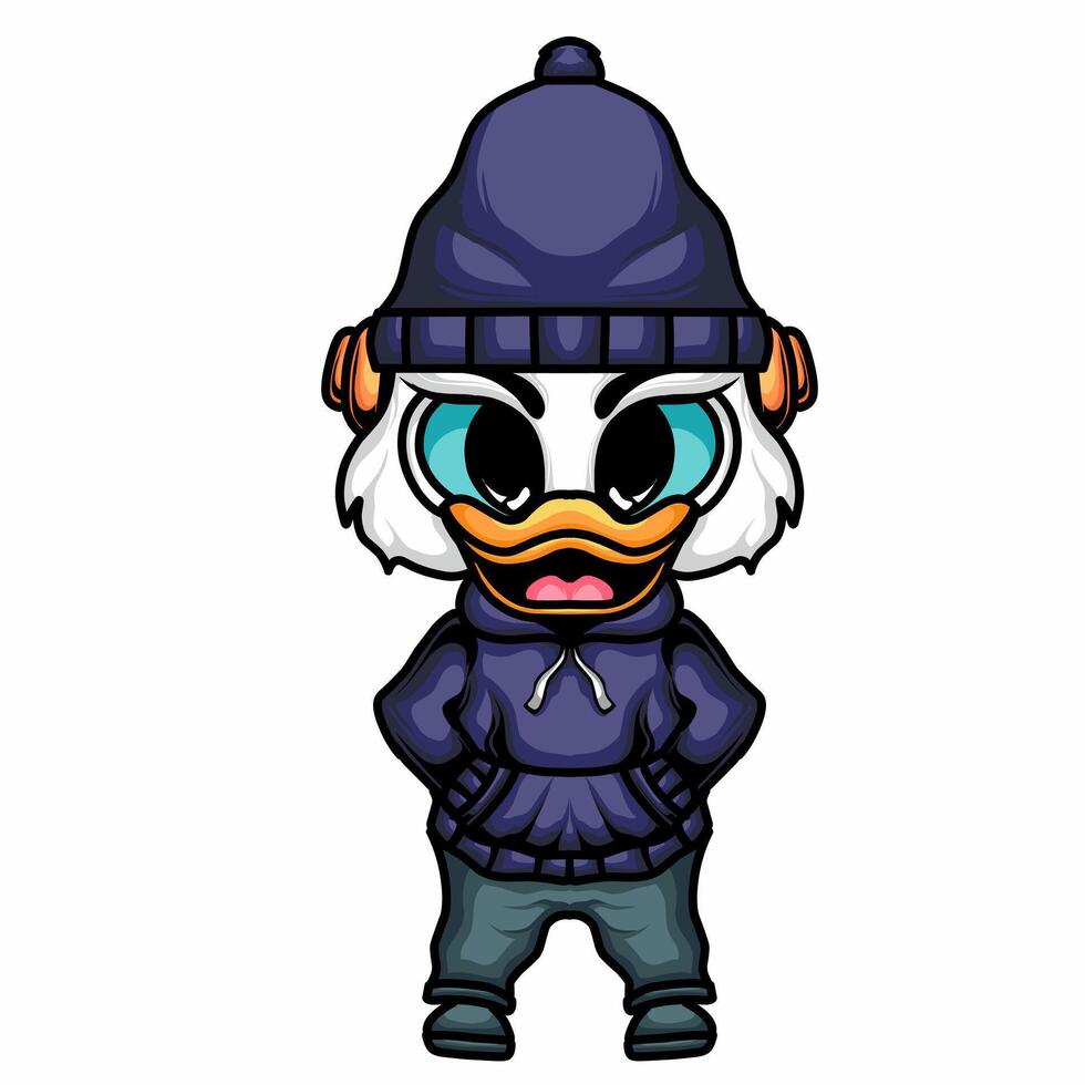 A cartoon duck wearing a winter hat and jacket vector