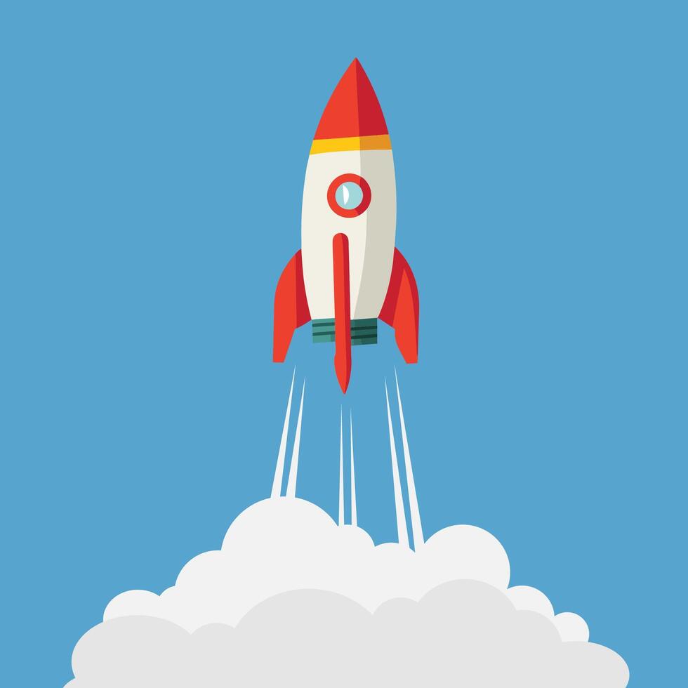 Rocket Launch with fire smoke vector