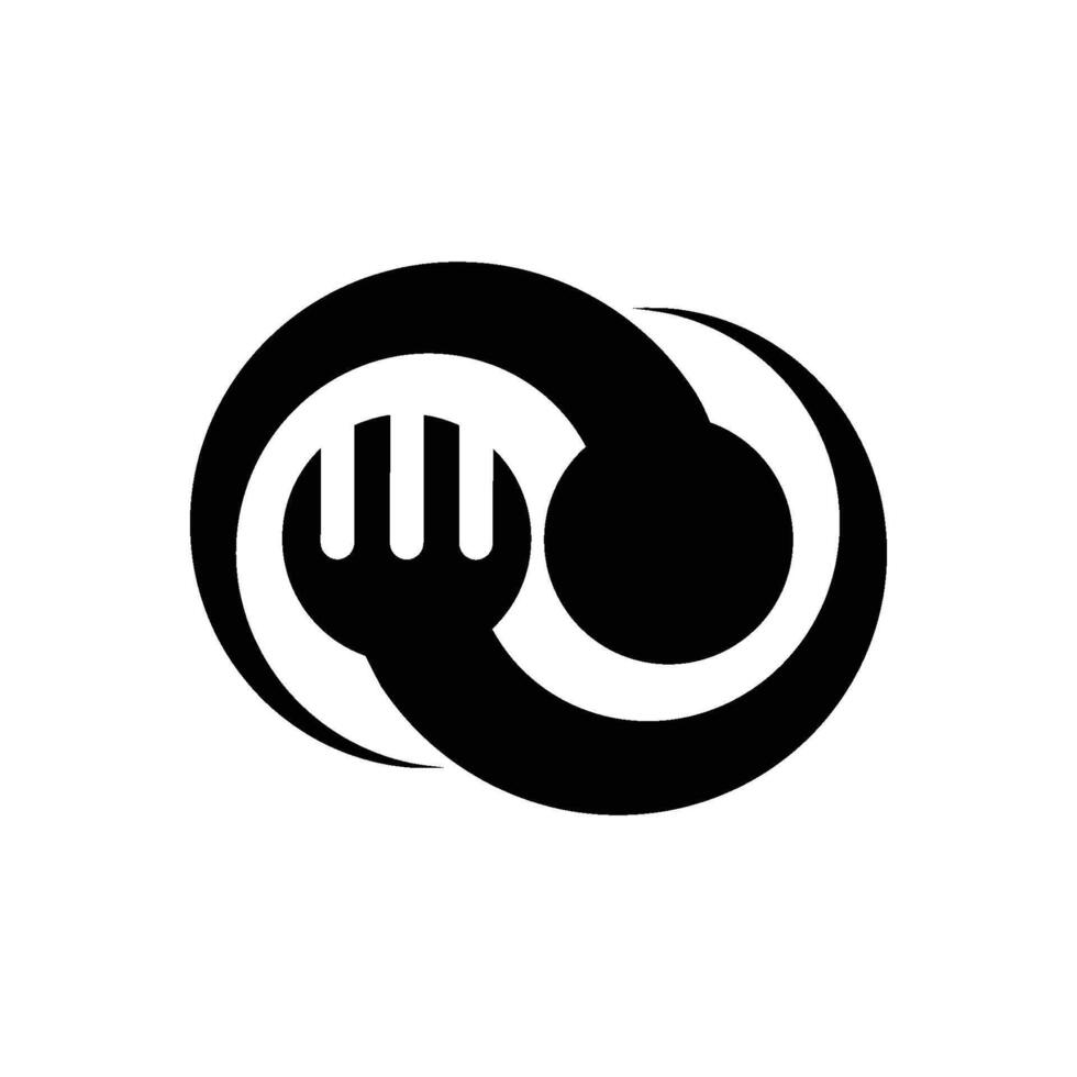 A black and white logo of a fork and knife vector