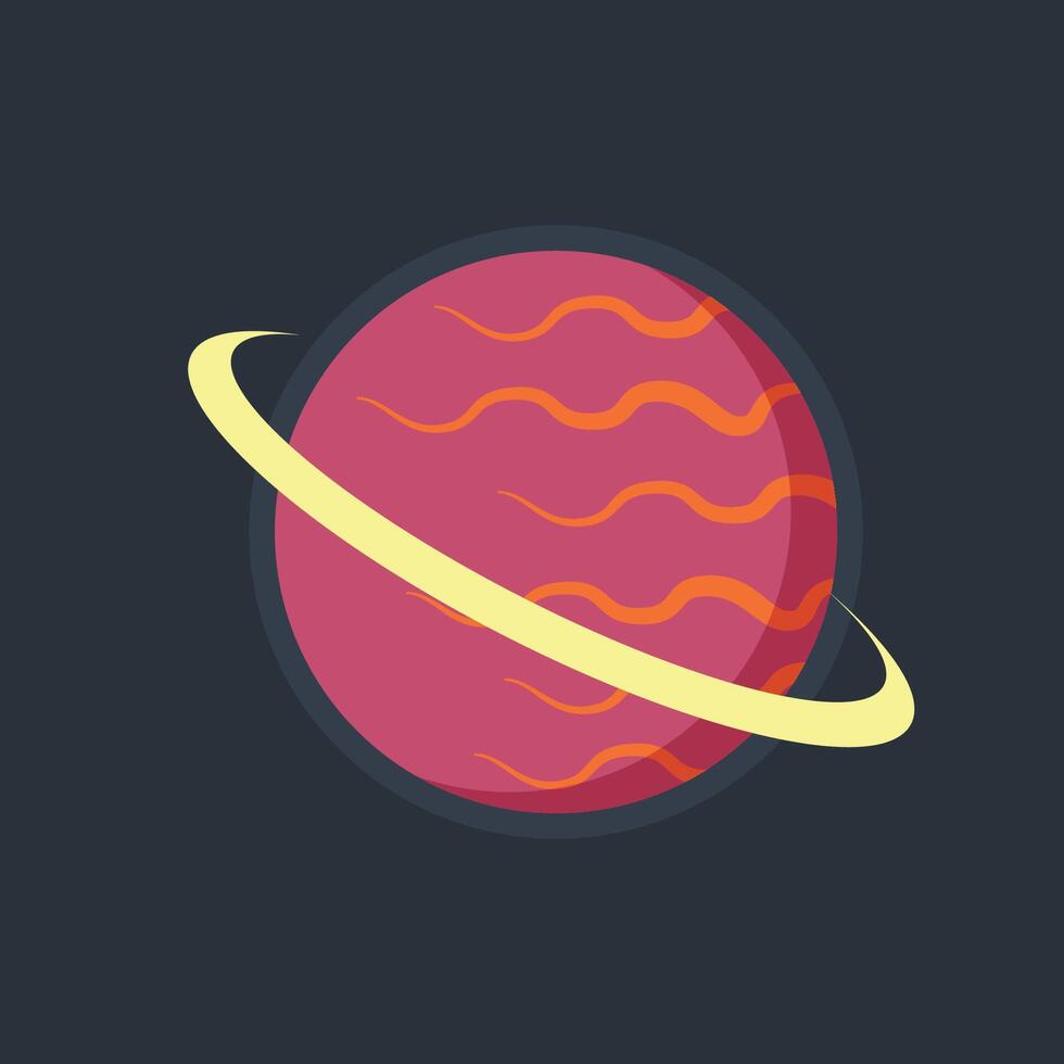 red planet with ring in flat design vector