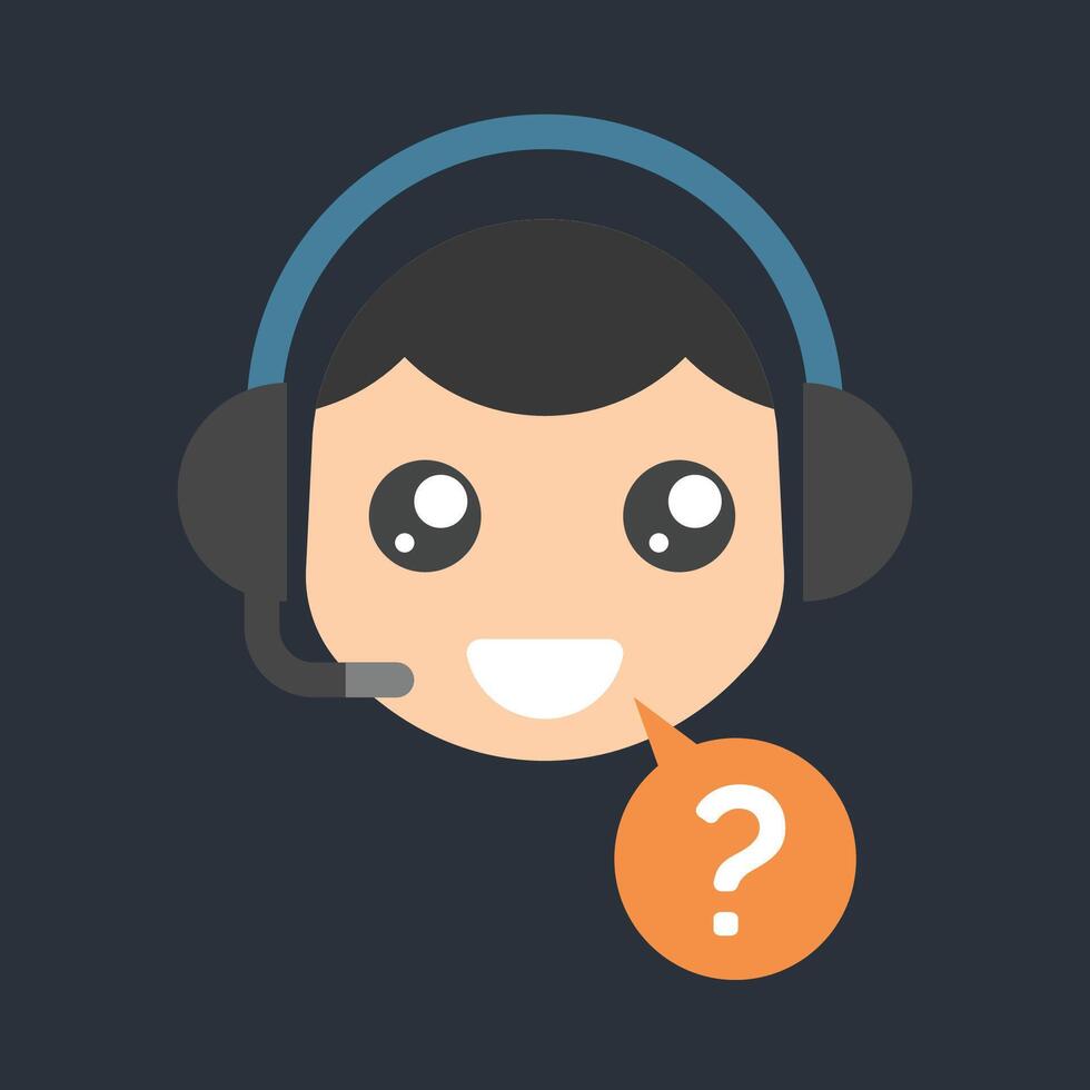 male customer service head with question sign in flat design vector