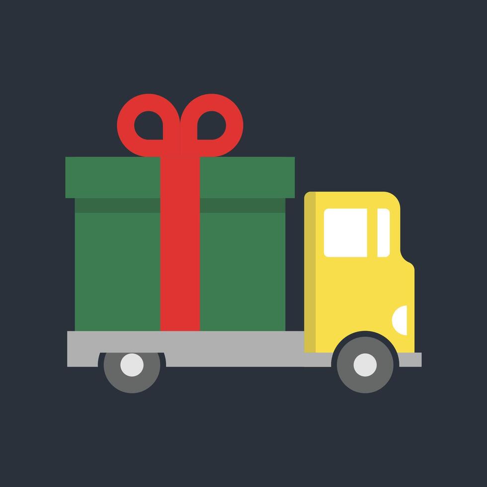 gift box on the truck in flat design. vector